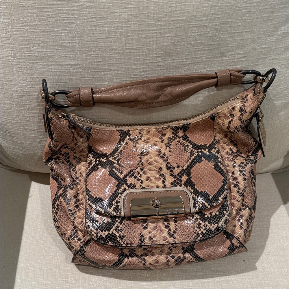 Coach Snake-Print Shoulder Bag in Brown and Black